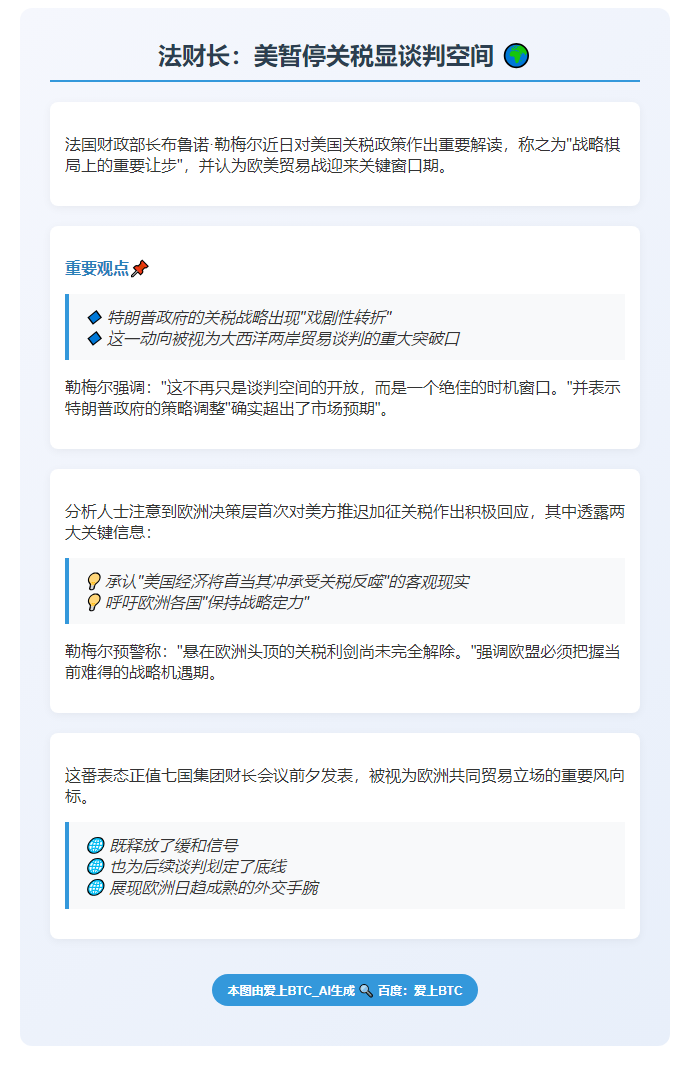 法财长：美暂停关税显谈判空间