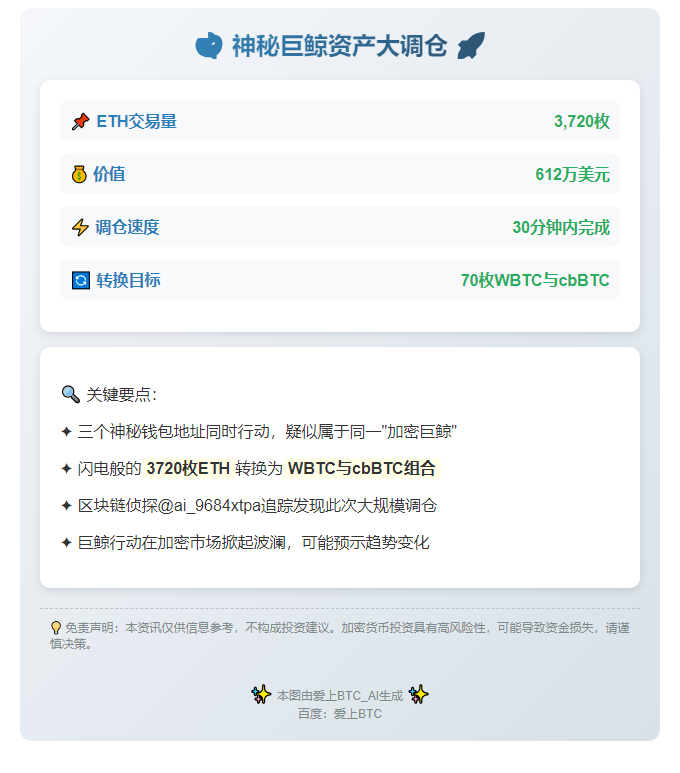 3地址3720枚ETH换仓WBTC与cbBTC