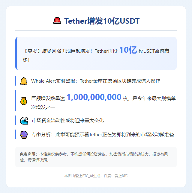 Tether增发10亿USDT