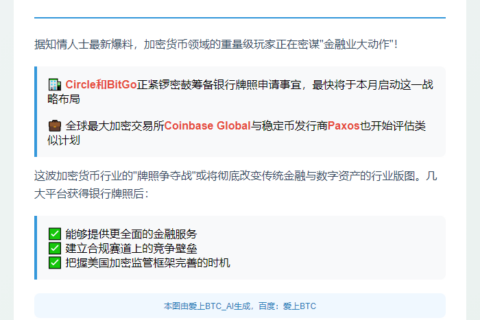Circle和BitGo拟申请银行牌照