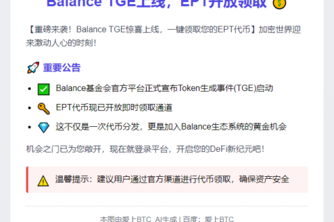 “Balance TGE上线，EPT开放领取”