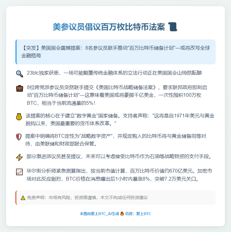 美参议员倡议百万枚比特币法案