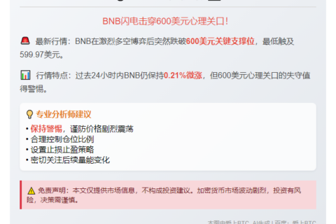 “BNB跌破600美元”