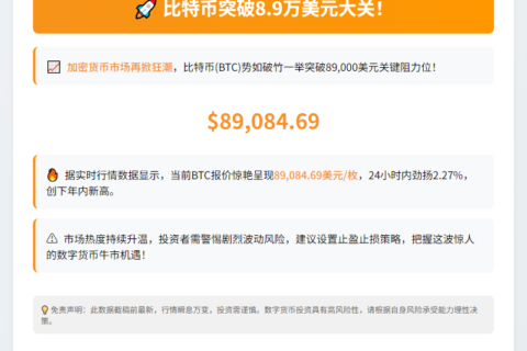 比特币突破8.9万美元