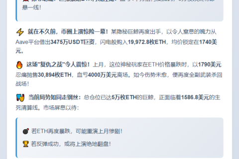 巨鲸借贷3475万USDT购入2万枚ETH