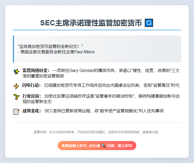 SEC主席承诺理性监管加密货币