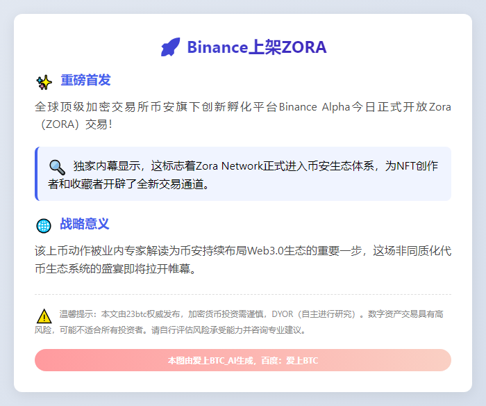 Binance上架ZORA