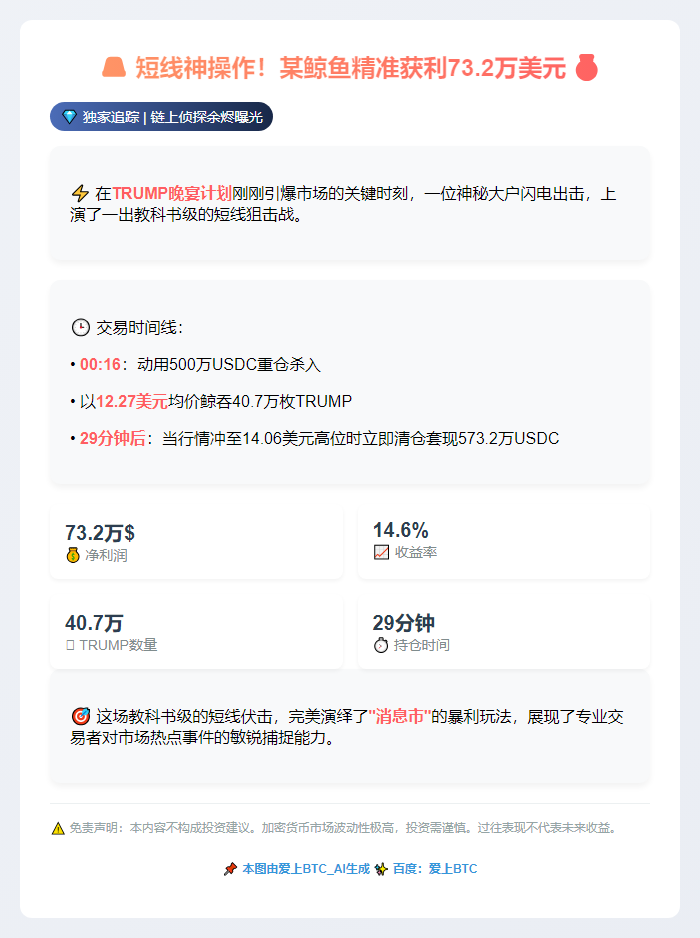 某鲸鱼短线交易TRUMP获利73.2万美元