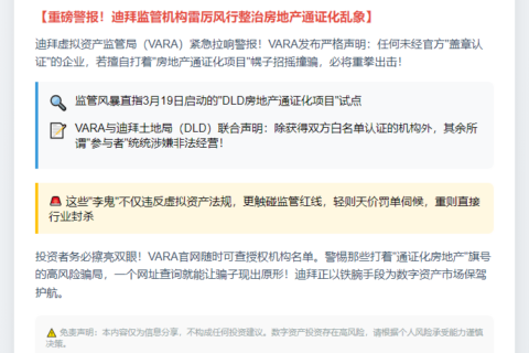迪拜警告：禁止虚假宣传房地产通证化