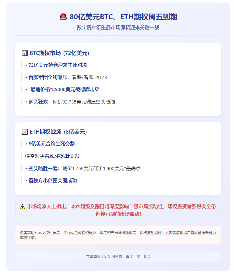 80亿美元BTC、ETH期权周五到期