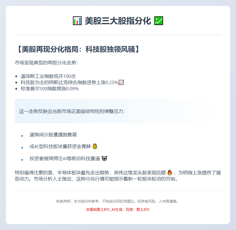 美股三大股指分化
