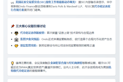 SEC与Ondo会晤，探讨代币证券合规方案
