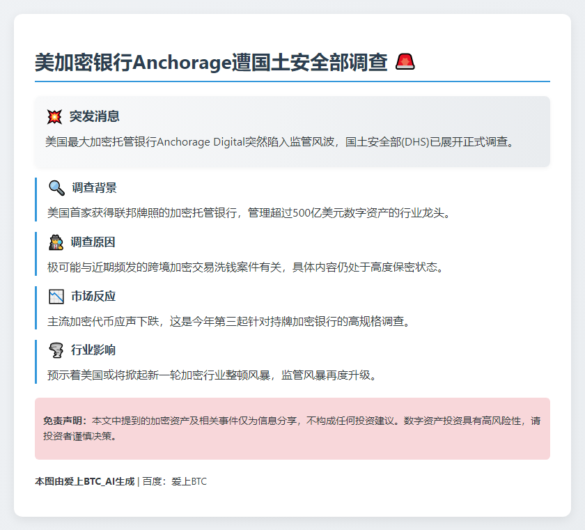 美加密银行Anchorage遭国土安全部调查