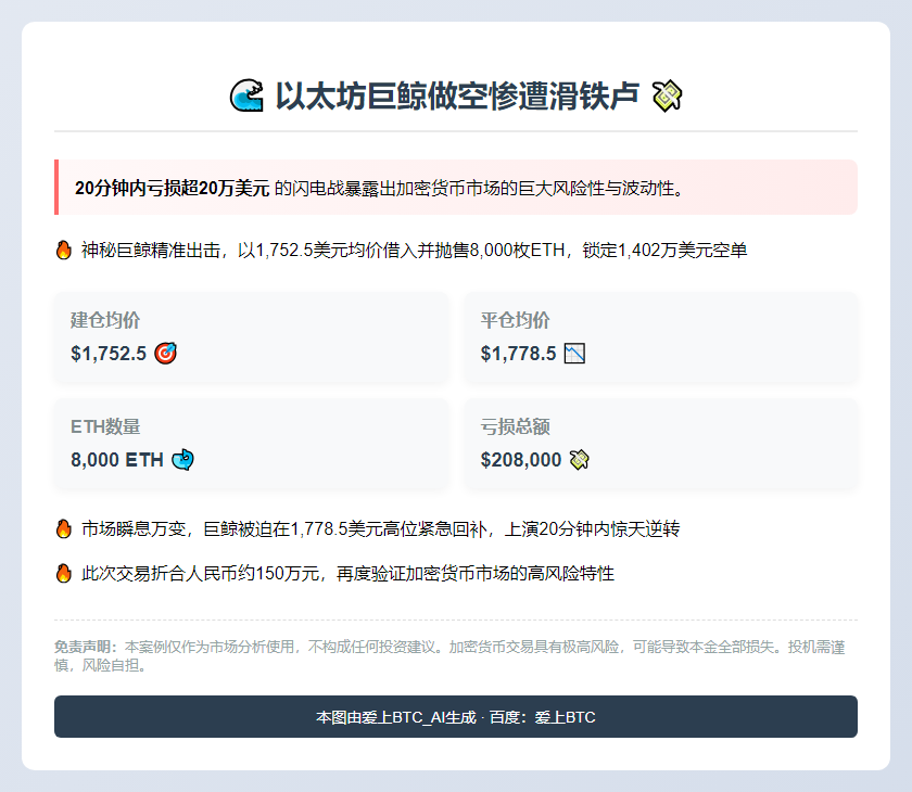 鲸鱼1752美元做空ETH，巨亏20万