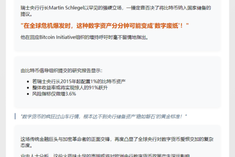瑞央行行长拒绝比特币增持：不合储备货币标准