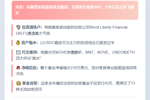 特朗普家族加密项目WLFI亏损210万美元