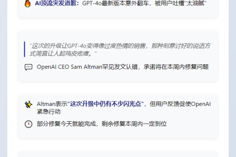 Sam Altman：GPT-4o个性谄媚问题将修复