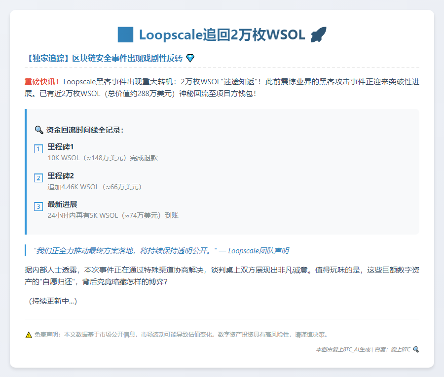 Loopscale追回2万枚WSOL