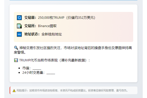 新钱包从Binance提取25万枚TRUMP