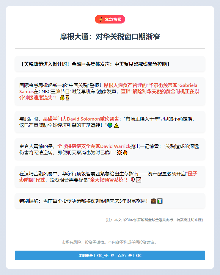 摩根大通：对华关税窗口期渐窄