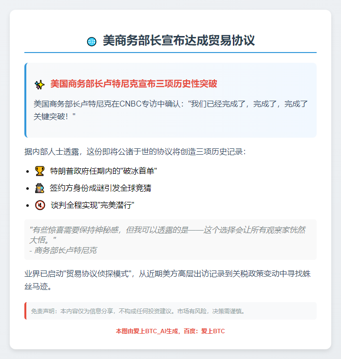美商务部长宣布达成贸易协议