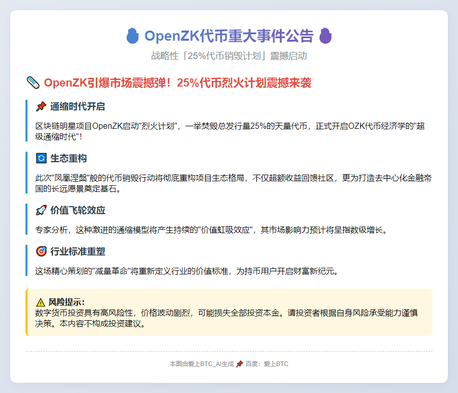 OpenZK将销毁25%代币