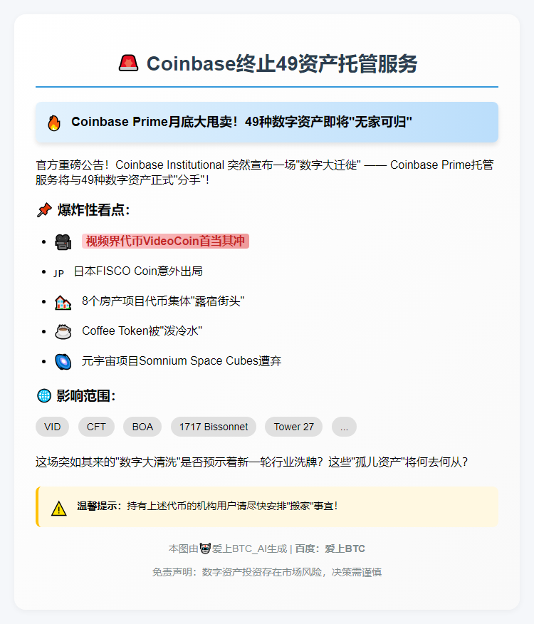 Coinbase终止49资产托管服务