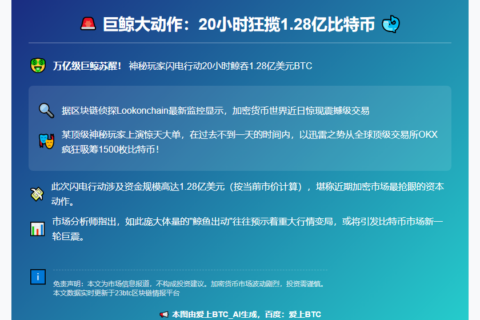 巨鲸大动作：20小时狂揽1.28亿比特币