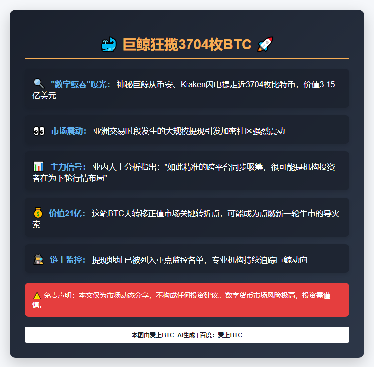 巨鲸狂揽3704枚BTC