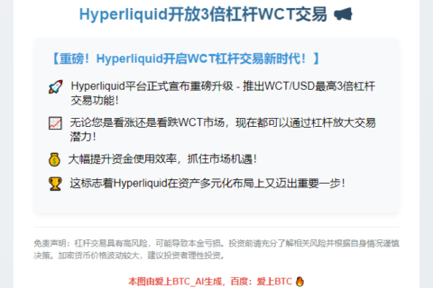 Hyperliquid开放3倍杠杆WCT交易