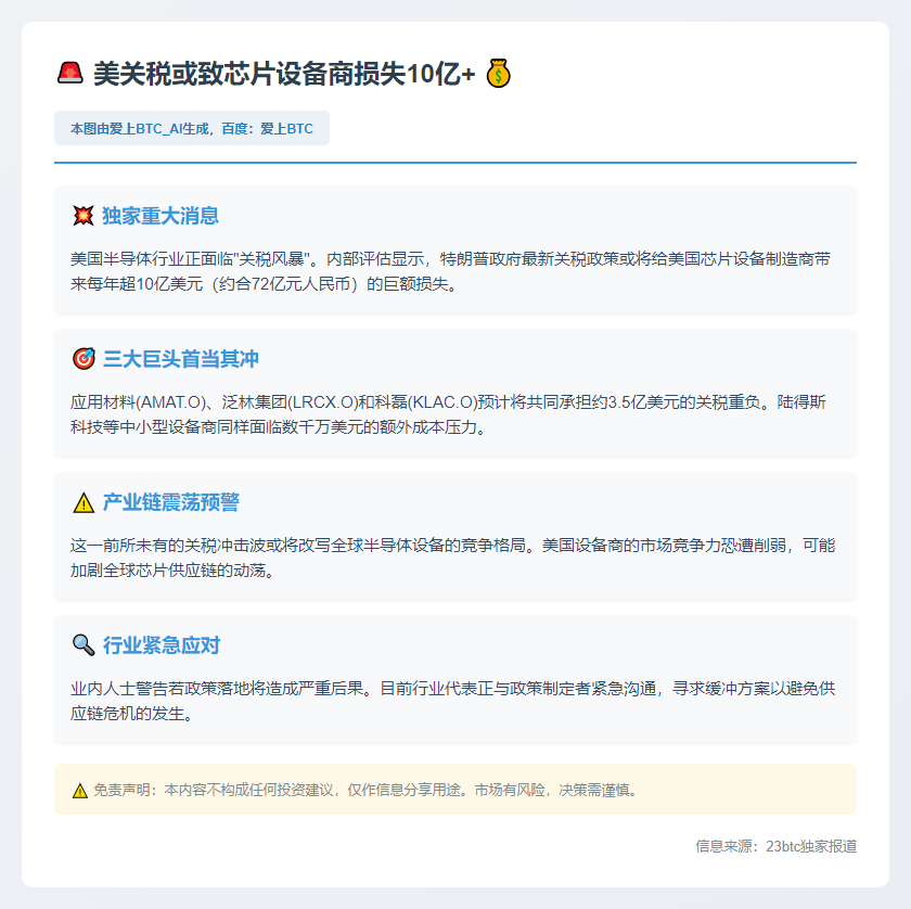 美关税或致芯片设备商损失10亿+