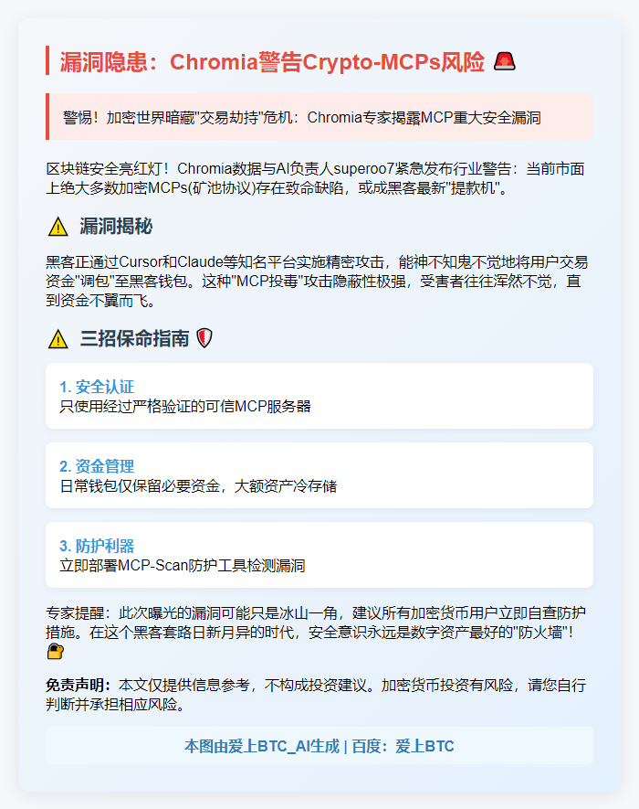 漏洞隐患：Chromia警告Crypto-MCPs风险