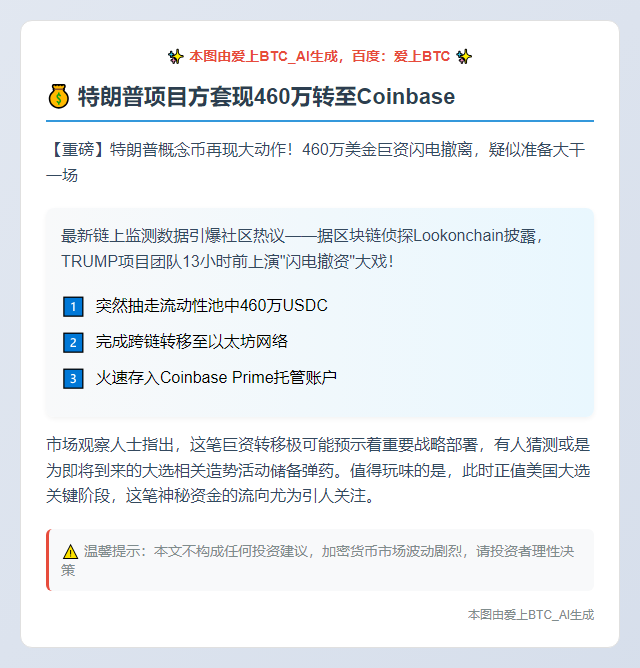 特朗普项目方套现460万转至Coinbase