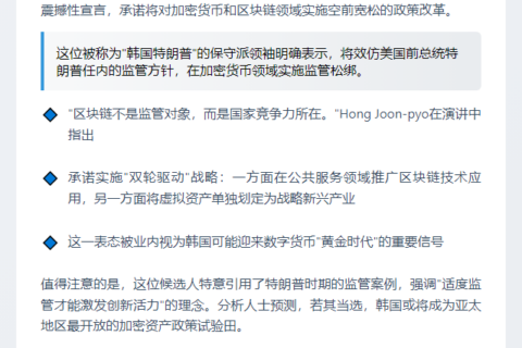 韩保守派竞选承诺学特朗普宽松加密政策