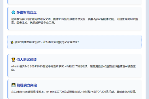 O4-mini发布 OpenAI最强智能模型