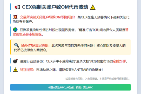 CEX强制关账户致OM代币波动