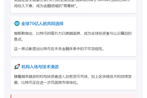 前SEC主席：比特币将长久存在