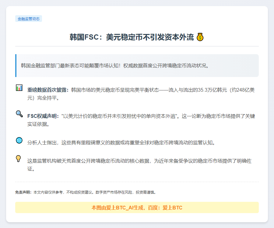 韩国FSC：美元稳定币不引发资本外流