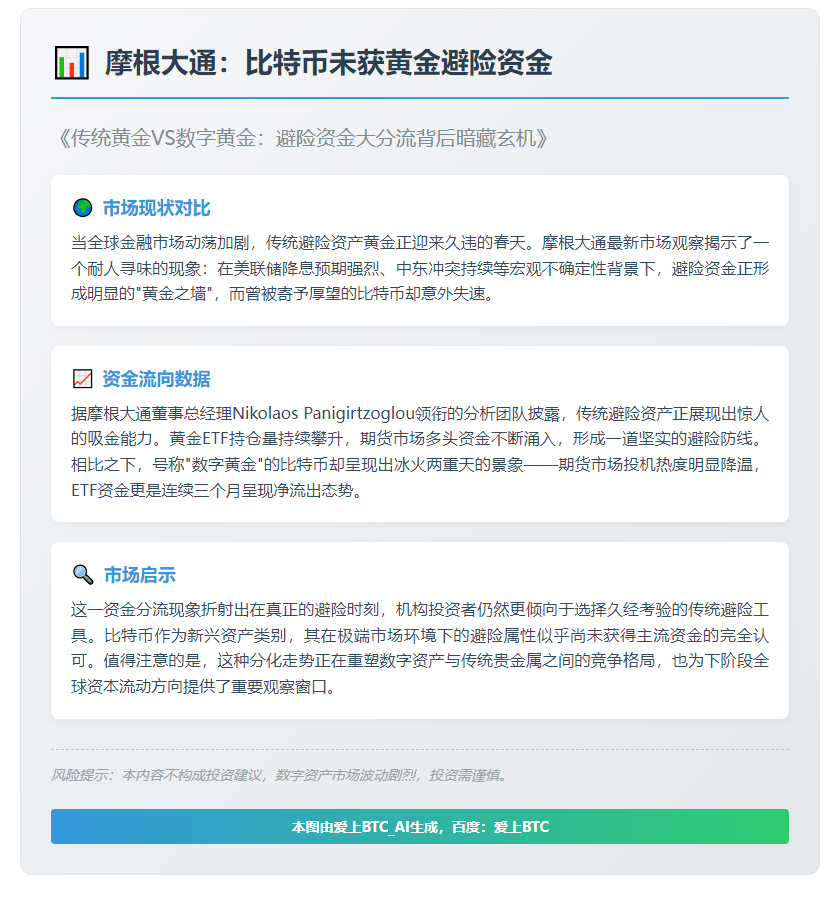 摩根大通：比特币未获黄金避险资金