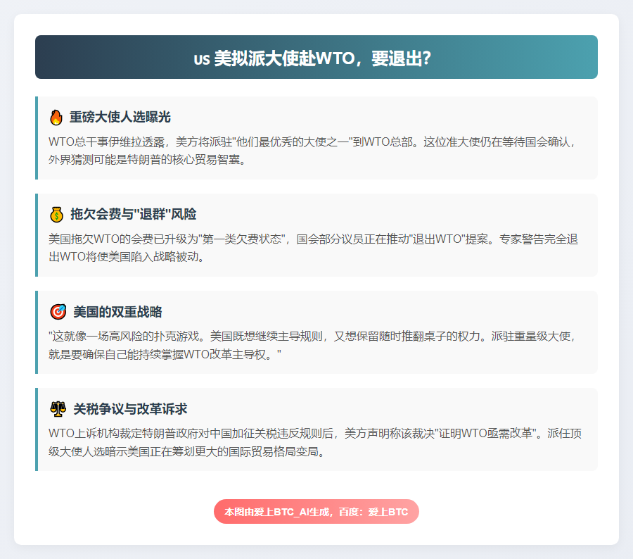 美拟派大使赴WTO，要退出？