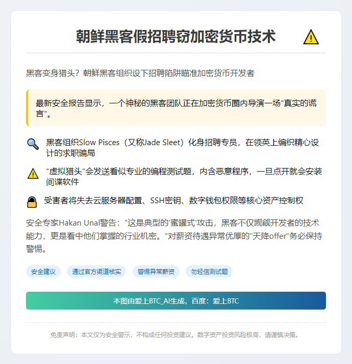 朝鲜黑客假招聘窃加密货币技术