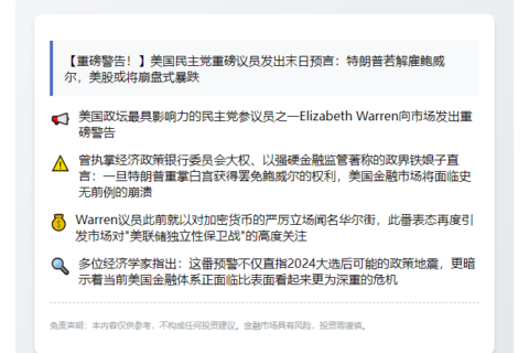 美议员警告：解雇鲍威尔或致市场崩溃