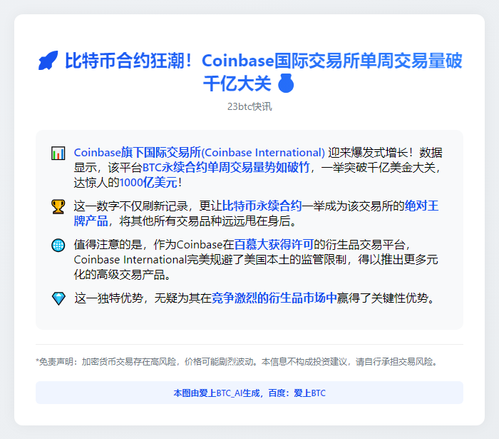 Coinbase国际所BTC永续合约周交易量破千亿