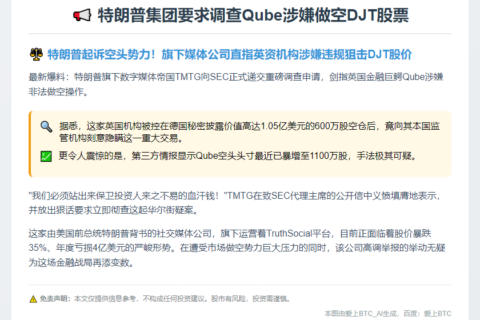 特朗普集团要求调查Qube涉嫌做空DJT股票