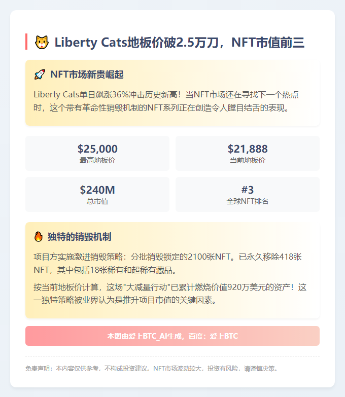Liberty Cats地板价破2.5万刀，NFT市值前三