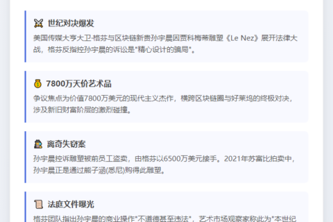 美媒大亨7800万雕塑纠纷反诉孙宇晨