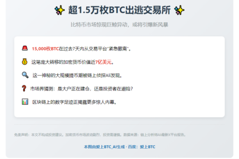超1.5万枚BTC出逃交易所