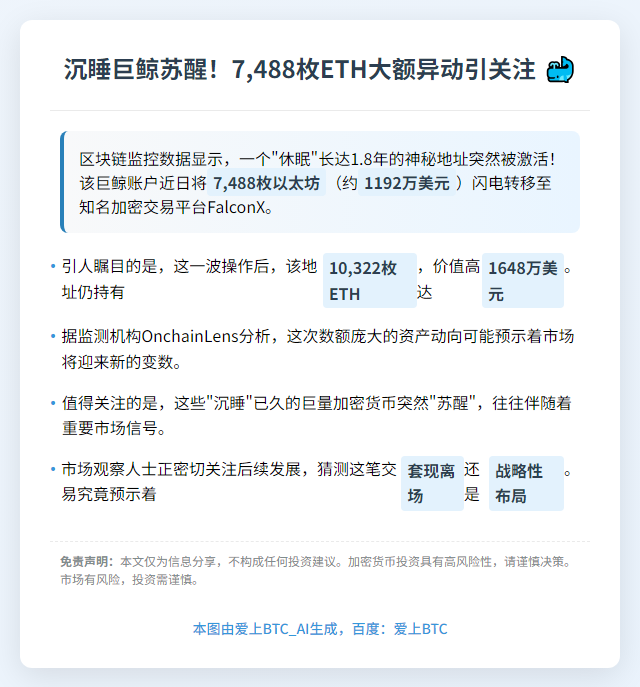 沉睡两年，4880ETH转至FalconX
