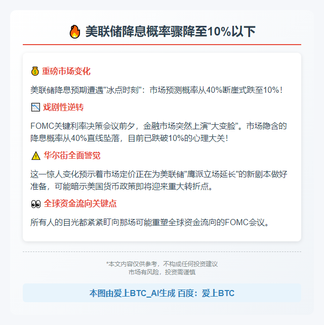 美联储降息概率骤降至10%以下