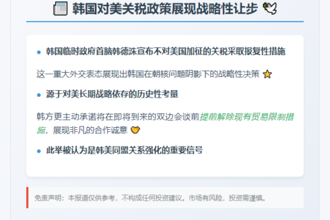 韩代总统：不反击美关税